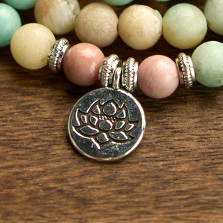 Buddha Gift 108 Mala Rhodonite Amazonite Beads Lotus Compassion Bracelet