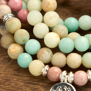 Buddha Gift 108 Mala Rhodonite Amazonite Beads Lotus Compassion Bracelet