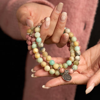 Buddha Gift 108 Mala Rhodonite Amazonite Beads Lotus Compassion Bracelet