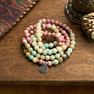 Buddha Gift 108 Mala Rhodonite Amazonite Beads Lotus Compassion Bracelet