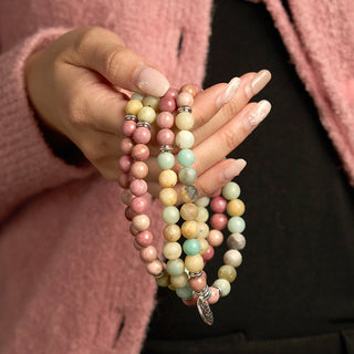 Buddha Gift 108 Mala Rhodonite Amazonite Beads Lotus Compassion Bracelet