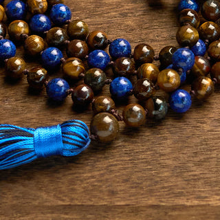 Buddha Gift 108 Beads Natural Stone Tiger Eye Lazurite Mala Tassel Protection Bracelet