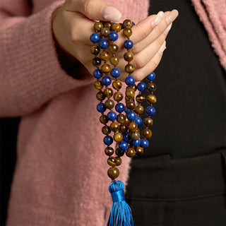 Buddha Gift 108 Beads Natural Stone Tiger Eye Lazurite Mala Tassel Protection Bracelet