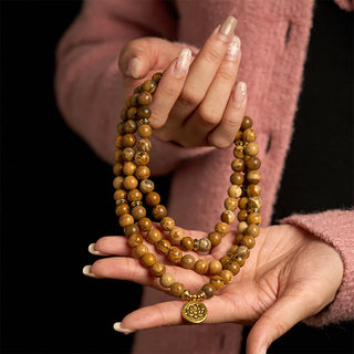 Buddha Gift 108 Beads Picture Jasper Mala Lotus Courage Bracelet