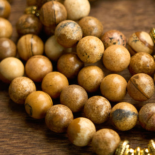 Buddha Gift 108 Beads Picture Jasper Mala Lotus Courage Bracelet
