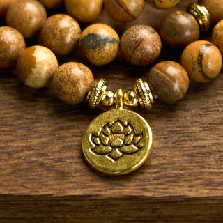 Buddha Gift 108 Beads Picture Jasper Mala Lotus Courage Bracelet