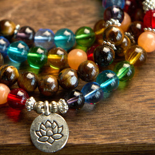 Buddha Gift 108 Mala Beads Natural Stone Tiger Eye Colored Beads Lotus Protection Bracelet