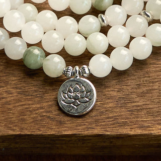 Buddha Gift 108 Mala Beads Natural Tianshan Jade Lotus Luck Bracelet