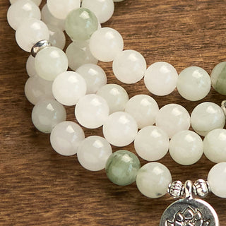 Buddha Gift 108 Mala Beads Natural Tianshan Jade Lotus Luck Bracelet