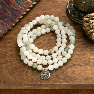 Buddha Gift 108 Mala Beads Natural Tianshan Jade Lotus Luck Bracelet