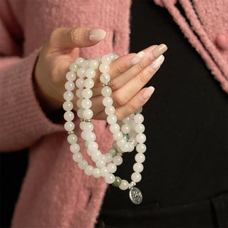 Buddha Gift 108 Mala Beads Natural Tianshan Jade Lotus Luck Bracelet