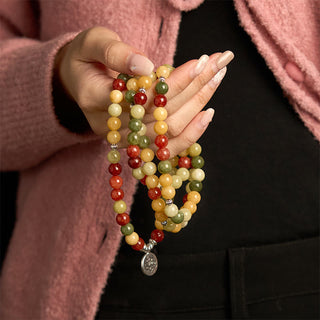 Buddha Gift 108 Mala Beads Natural Colored Stone Topaz Red Jasper Green Jasper Lotus Protection Bracelet