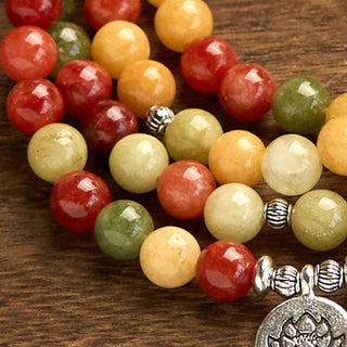 Buddha Gift 108 Mala Beads Natural Colored Stone Topaz Red Jasper Green Jasper Lotus Protection Bracelet