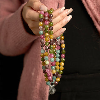 Buddha Gift 108 Mala Beads Multi-layer Natural Tourmaline Lotus Wisdom Bracelet