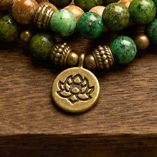 Buddha Gift 108 Mala Beads Natural Stone Picture Jasper Turquoise Lotus Positive Bracelet