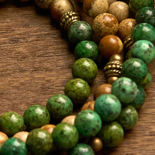 Buddha Gift 108 Mala Beads Natural Stone Picture Jasper Turquoise Lotus Positive Bracelet