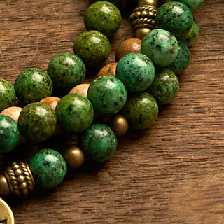 Buddha Gift 108 Mala Beads Natural Stone Picture Jasper Turquoise Lotus Positive Bracelet