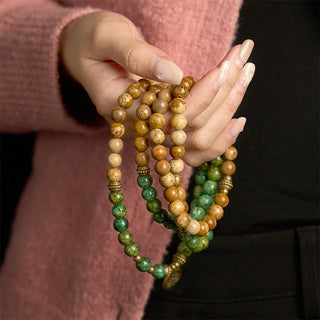 Buddha Gift 108 Mala Beads Natural Stone Picture Jasper Turquoise Lotus Positive Bracelet