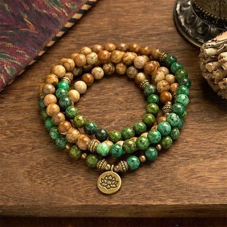 Buddha Gift 108 Mala Beads Natural Stone Picture Jasper Turquoise Lotus Positive Bracelet