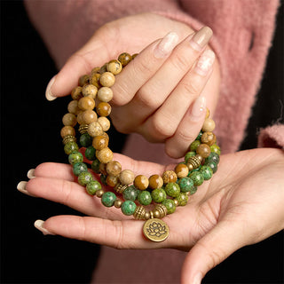 Buddha Gift 108 Mala Beads Natural Stone Picture Jasper Turquoise Lotus Positive Bracelet