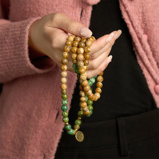 Buddha Gift 108 Mala Beads Natural Stone Picture Jasper Turquoise Lotus Positive Bracelet