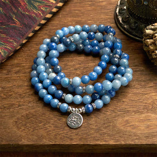 Buddha Gift 108 Mala Beads Multi-layer Natural Blue Aventurine Lotus Calm Bracelet