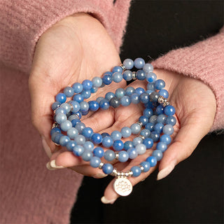 Buddha Gift 108 Mala Beads Multi-layer Natural Blue Aventurine Lotus Calm Bracelet