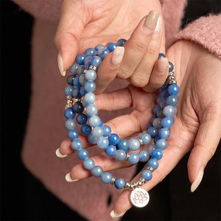 Buddha Gift 108 Mala Beads Multi-layer Natural Blue Aventurine Lotus Calm Bracelet
