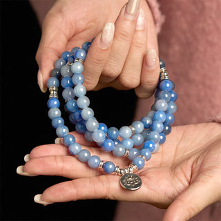 Buddha Gift 108 Mala Beads Multi-layer Natural Blue Aventurine Lotus Calm Bracelet