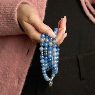 Buddha Gift 108 Mala Beads Multi-layer Natural Blue Aventurine Lotus Calm Bracelet