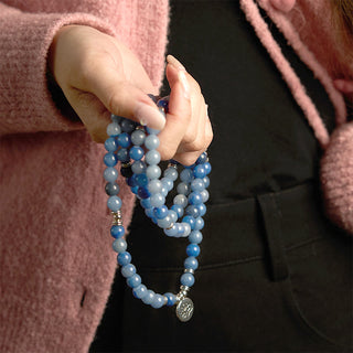 Buddha Gift 108 Mala Beads Multi-layer Natural Blue Aventurine Lotus Calm Bracelet
