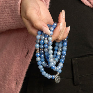 Buddha Gift 108 Mala Beads Multi-layer Natural Blue Aventurine Lotus Calm Bracelet