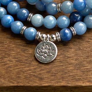 Buddha Gift 108 Mala Beads Multi-layer Natural Blue Aventurine Lotus Calm Bracelet