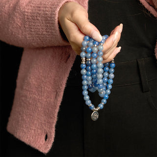 Buddha Gift 108 Mala Beads Multi-layer Natural Blue Aventurine Lotus Calm Bracelet
