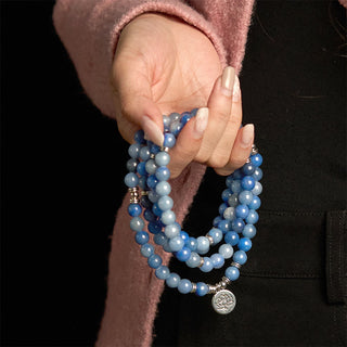 Buddha Gift 108 Mala Beads Multi-layer Natural Blue Aventurine Lotus Calm Bracelet