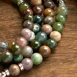 Buddha Gift 108 Mala Beads Natural Stone Indian Agate Lotus Calm Bracelet