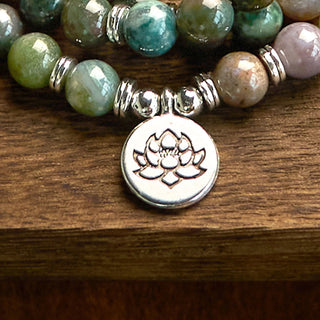 Buddha Gift 108 Mala Beads Natural Stone Indian Agate Lotus Calm Bracelet