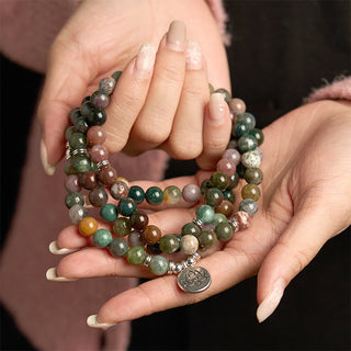 Buddha Gift 108 Mala Beads Natural Stone Indian Agate Lotus Calm Bracelet