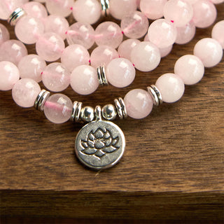 Buddha Gift 108 Mala Beads Natural Stone Rose Quartz Lotus Peace Bracelet
