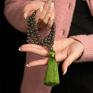 Buddha Gift 108 Mala Beads Natural Stone Hematite Tassel Powerful Bracelet