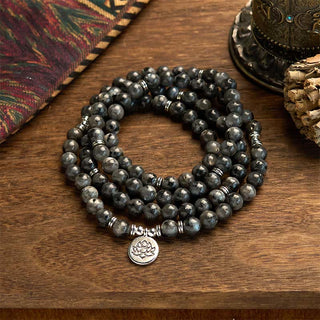 Buddha Gift 108 Mala Beads Multi-layer Natural Black Glitter Stone Lotus Positivity Bracelet