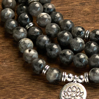 Buddha Gift 108 Mala Beads Multi-layer Natural Black Glitter Stone Lotus Positivity Bracelet