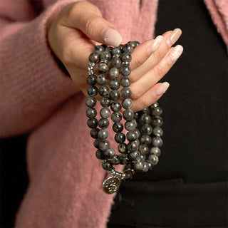 Buddha Gift 108 Mala Beads Multi-layer Natural Black Glitter Stone Lotus Positivity Bracelet
