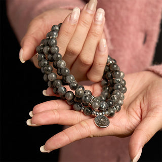 Buddha Gift 108 Mala Beads Multi-layer Natural Black Glitter Stone Lotus Positivity Bracelet