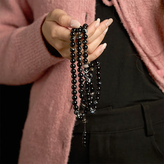 Buddha Gift 108 Mala Beads Natural Stone Black Onyx Protection Bracelet