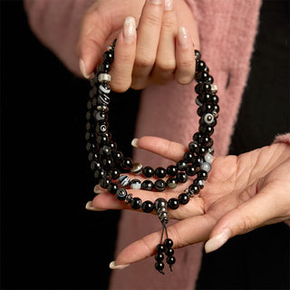 Buddha Gift 108 Mala Beads Natural Stone Black Onyx Protection Bracelet