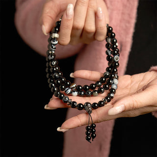 Buddha Gift 108 Mala Beads Natural Stone Black Onyx Protection Bracelet