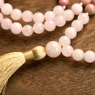 Buddha Gift 108 Mala Beads Rhodonite Rose Quartz Tassel Healing Bracelet