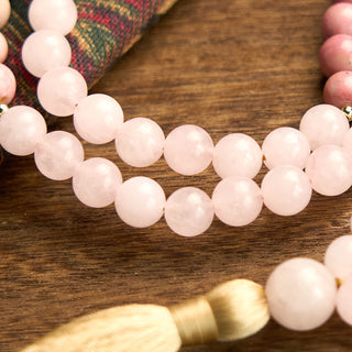 Buddha Gift 108 Mala Beads Rhodonite Rose Quartz Tassel Healing Bracelet