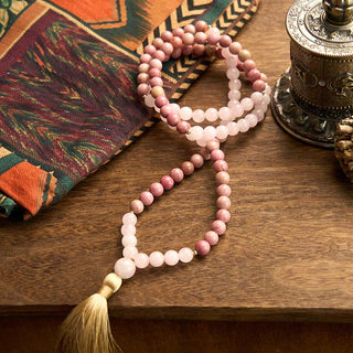 Buddha Gift 108 Mala Beads Rhodonite Rose Quartz Tassel Healing Bracelet